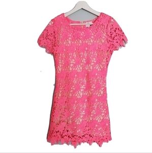 Jerry Hall Hot Pink Eyelet Embroidered Dress